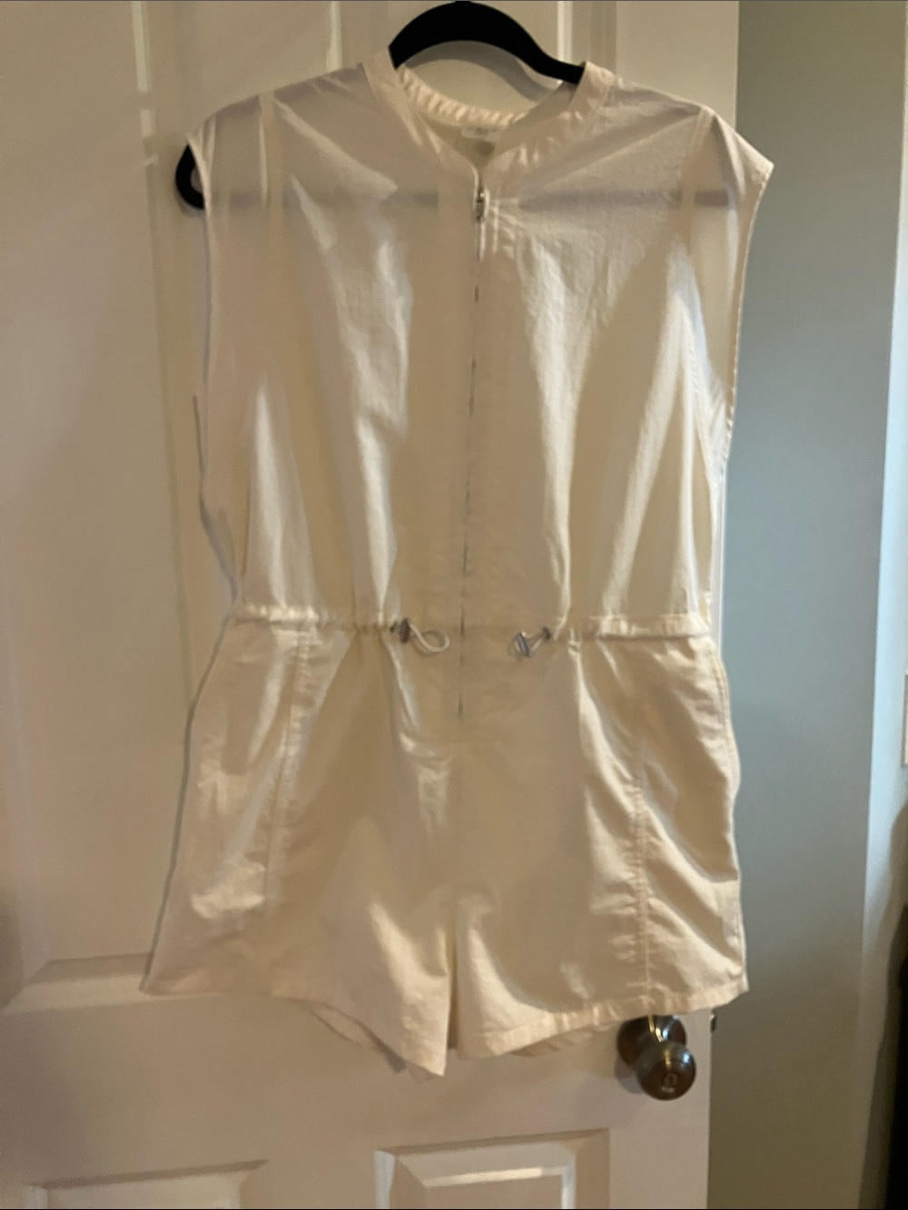 Calia off White/creamSleeveless Zip-Front One Piece Romper with Waist cinch